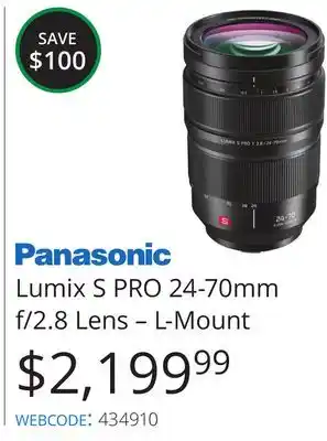 Vistek Panasonic Lumix S PRO 24-70mm f/2.8 Lens-L-Mount offer