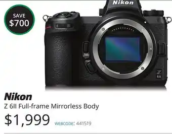 Vistek Nikon Z 6II Full-frame Mirrorless Body offer