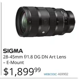 Vistek SIGMA 28-45mm f/1.8 DG DN Art Lens-E-Mount offer