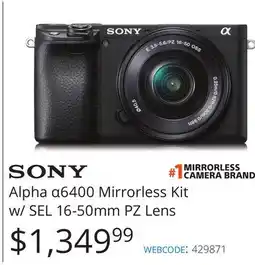 Vistek SONY Alpha α6400 Mirrorless Kit w/SEL 16-50mm PZ Lens offer