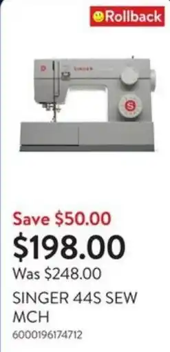 Walmart Singer 44s sew mch offer