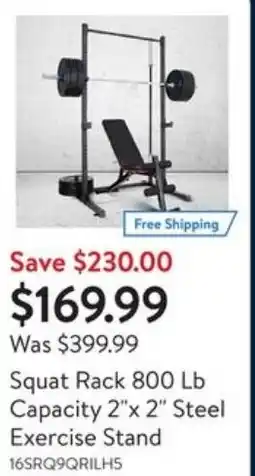 Walmart Squat Rack 800 Lb Capacity 2"x 2" Steel Exercise Stand offer