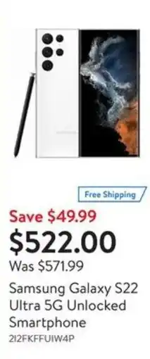 Walmart Samsung Galaxy S22 Ultra 5G Unlocked Smartphone offer