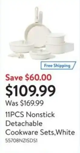 Walmart Nonstick Detachable Cookware Sets, White offer