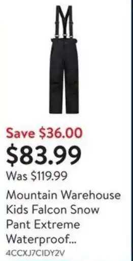 Walmart Mountain Warehouse Kids Falcon Snow Pant Extreme Waterproof... offer