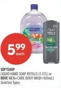 Shoppers Drug Mart Softsoap liquid hand soap refills or dove men+care body wash offer