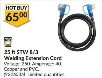 Princess Auto 25 ft STW 8/3 Welding Extension Cord offer