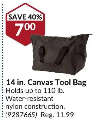 Princess Auto 14 in. Canvas Tool Bag offer