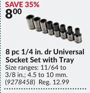 Princess Auto 8 pc 1/4 in. dr Universal Socket Set with Tray offer