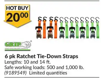 Princess Auto GRAND RAPIDS INDUSTRIAL PRODUCTS 6 pk Ratchet Tie-Down Straps offer