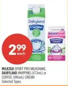 Shoppers Drug Mart Milk2go sport pro milkshake dairyland whipping or coffee offer