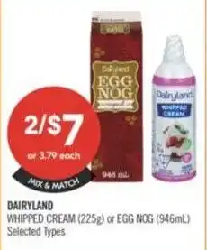 Shoppers Drug Mart Dairyland whipped cream or egg nog offer