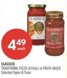 Shoppers Drug Mart Classico traditional pizza or pasta sauce offer
