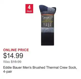 Costco Eddie Bauer Men's Brushed Thermal Crew Sock, 4-pair offer