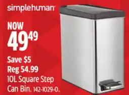 Canadian Tire Simplehuman 10L Square Step Can Bin offer