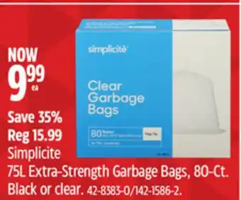 Canadian Tire Simplicite 75L Extra-Strength Garbage Bags, 80-Ct offer