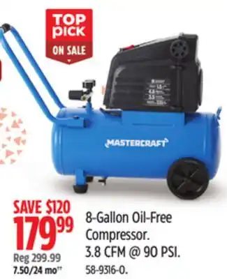 Canadian Tire Mastercraft 8-Gallon Oil-Free Compressor offer