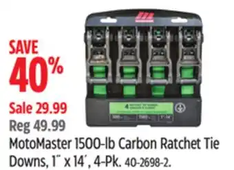 Canadian Tire MotoMaster 1500-lb Carbon Ratchet Tie Downs, 1˝ x 14´, 4-Pk offer