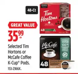 Canadian Tire Selected Tim Hortons or McCafe Coffee K-Cup Pods offer