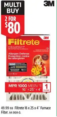 Canadian Tire Filtrete 16 x 25 x 4˝ Furnace Filter offer