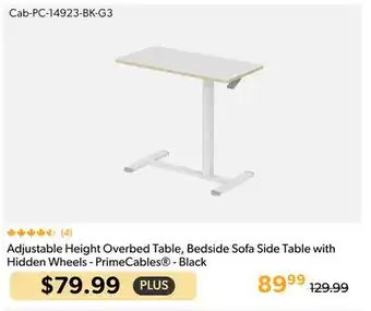 Shopper+ Adjustable Height Overbed Table, Bedside Sofa Side Table with Hidden Wheels - PrimeCables - White offer