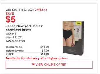 Costco Jones New York ladies' seamless briefs offer