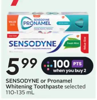 Sobeys SENSODYNE or Pronamel Whitening Toothpaste offer