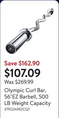 Walmart Olympic Curl Bar, 56EZ Barbell, 500 LB Weight Capacity offer