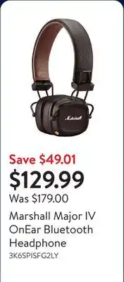 Walmart Marshall Major IV OnEar Bluetooth Headphone offer