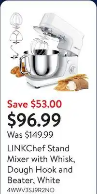 Walmart LINKChef Stand Mixer with Whisk, Dough Hook and Beater, White offer