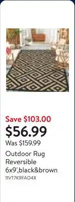 Walmart Outdoor Rug Reversible 6x9',black&brown offer