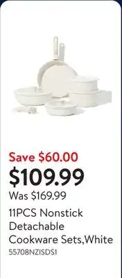 Walmart 11PCS Nonstick Detachable Cookware Sets,White offer