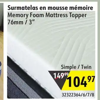 Hart Memory Foam Mattress Topper 76mm / 3 offer