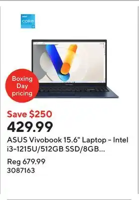 Staples ASUS Vivobook 15.6 Laptop - Intel i3-1215U/512GB SSD/8GB RAM/Windows 11 Home offer