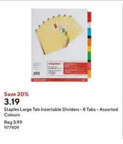 Staples Staples Large Tab Insertable Dividers - 8 Tabs - Assorted Colours offer