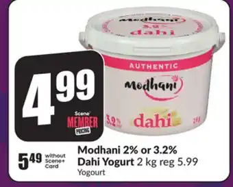 Chalo FreshCo Modhani 2% or 3.2% Dahi Yogurt 2 kg offer