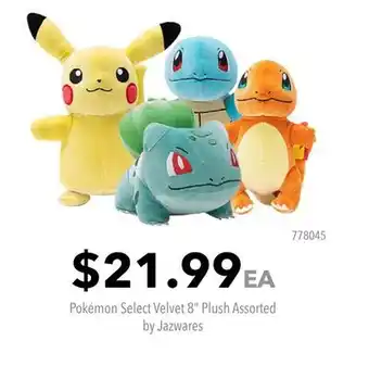 GameStop Pokémon Select Velvet 8 Plush Assorted by Jazwares offer