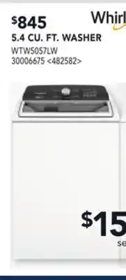 RONA Whirlpool 5.4 CU. FT WASHER offer