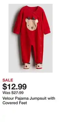 H&M Velour Pajama Jumpsuit with Covered Feet offer