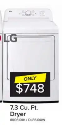 Leon's LG White Rear Control Energy Star Dryer with Sensor Dry (7.3 Cu. Ft) - DLE6100W offer