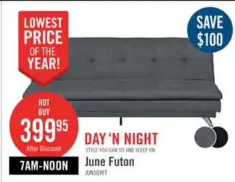 The Brick June 73.2 Grey Linen-Look Fabric Klik Klak Futon with Metal Legs and Tufting offer