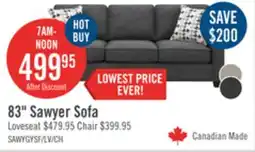 The Brick Canadian Made Sawyer 83 Charcoal Grey Linen-Look Fabric Sofa with Two Accent Pillows offer