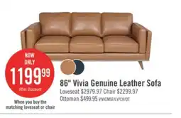 The Brick Vivia 86 Caramel Brown Genuine Leather Sofa with Wood Trim and Legs offer