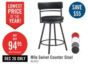 The Brick Mila Counter Stool with Swivel Seat, Vegan Leather Fabric, Metal - Black offer