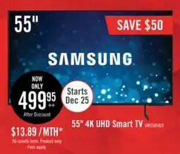 The Brick Samsung 55 4K UHD Direct Lit PurColour HDR10+ 60Hz Smart TV (UN55DU6900FXZC) offer