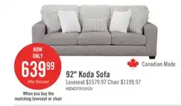 The Brick Canadian Made Koda 92 Plush Paloma Grey Chenille and Faux Fur Fabric Sofa with Removable Cushions offer