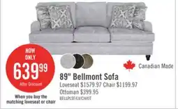 The Brick Canadian Made Bellmont 89 Platinum Grey Chenille Fabric Sofa with Reversible Back and Seat Cushions offer