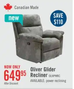 The Brick Canadian Made Oliver 40 Addison Pewter Grey Chenille Fabric Glider Reclining Chair offer