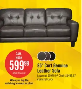 The Brick Curt 85 Grey Genuine Leather Sofa with Button Tufting offer