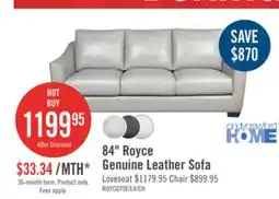 The Brick Cindy Crawford Home Royce 84 Dove Grey Genuine Leather Sofa with Wood Legs offer